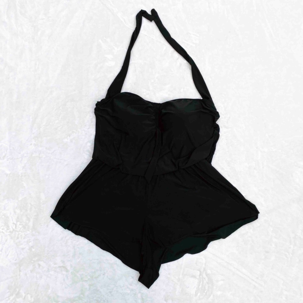 Black Halter Romper One Piece Swimsuit sz 26W